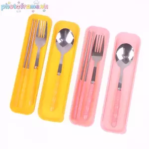 Photoframe 3 Chiếc Thép Không Gỉ Di Động Sinh Viên Bộ Đồ Ăn Ngoài Trời Hộp Du Lịch Thìa Nĩa Choptis Bộ Quà Tặng Người Lớn Cutler VN