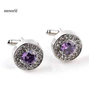 Một thế giới| Thời trang sáng bóng Kim cương giả nam Cuff Liên kết Áo sơ mi dự tiệc cưới Vòng khuy măng sét