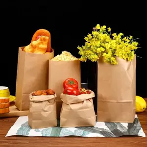 GETVOW 50 Túi Giấy Kraft, Túi Bao Bì Thực Phẩm Đáy Vuông Không Dầu, Túi Tiện Lợi Dùng Một Lần Rau