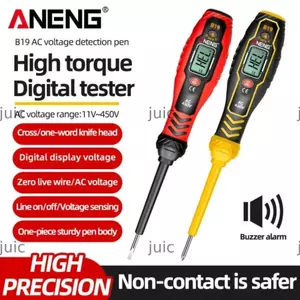 Máy dò điện áp JUIC, Bút kiểm tra điện áp hiển thị kỹ thuật số chữ thập / chữ, Máy kiểm tra tuốc nơ vít không tiếp xúc có độ chính xác cao ANENG B19