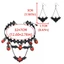 WEETW Gothic Choker, Vòng cổ Halloween phong cách đen tối cổ điển, Thời trang Đá đỏ Trái tim đính cườm màu đen Hoa xếp lớp Bông tai dơi Dress-Up