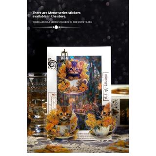 JIANWU Vintage Mèo Dễ Thương Hoa Phong Cảnh Chất Liệu Cắt Kéo Thêu Sò PET Miếng Dán Sáng Tạo DIY Tạp Chí Văn Phòng Phẩm