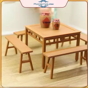 POWER 5 Chiếc Montessori Thu Nhỏ Bàn Giả Ghế Dài Mô Hình 1: 12 / 1: 18 Phụ Kiện Nội Thất Nhà Búp Bê Cho Bé Gái Quà Tặng.