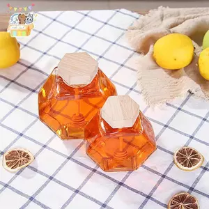 Chai Mật Ong Thủy Tinh Lục Giác Có Nồi Mật Ong Bằng Gỗ Thanh Khuấy Niêm Phong Lọ Mứt Trong Suốt Nhà Bếp Bảo Quản Nhà 100ML / 220ML / 380ML ELWW