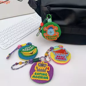 THEGIRL8B Ví Đựng Tiền Xu Mini, Móc Khóa Túi Lưới Nhỏ Thoáng Khí Di Động, Khóa Họa Tiết Hoạt Hình Trang Trí Có Dây Tay Cầm Tai Nghe Người Tổ Chức Vật Dụng Nhỏ