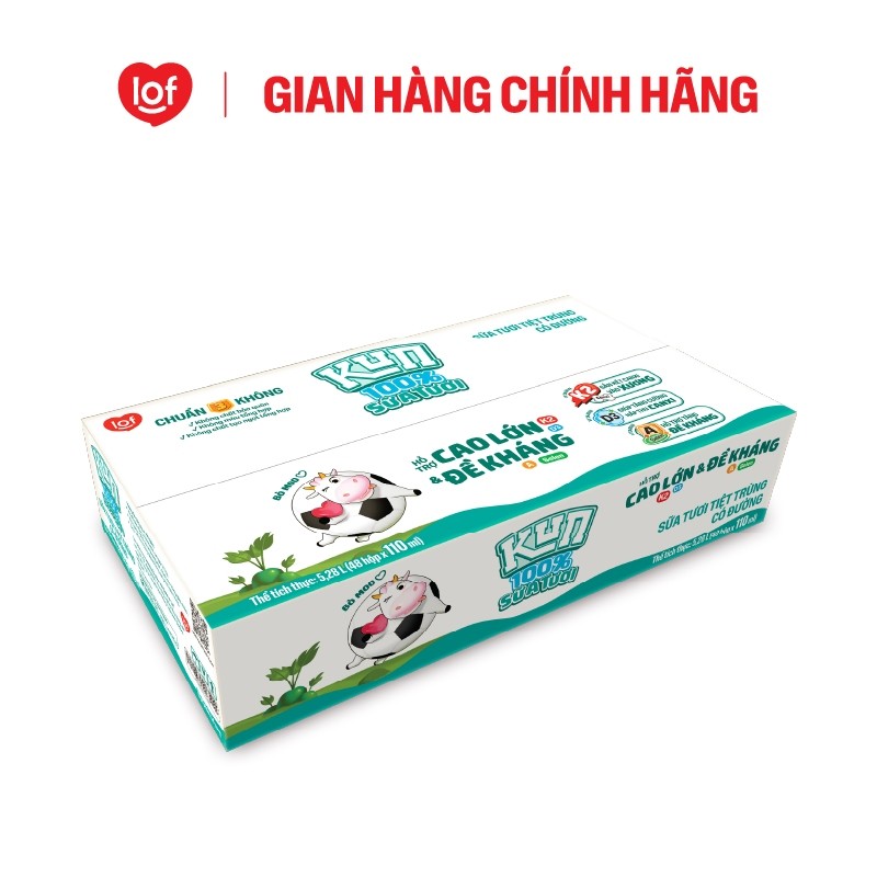 [Giá tốt trong Live] 100% sữa tươi KUN có đường thùng 48 hộp x 110ml