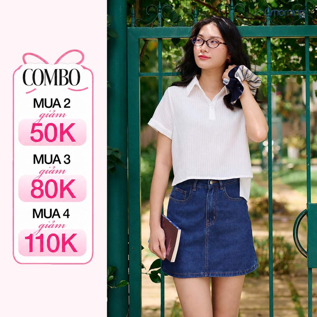 Áo Polo Nữ Gmorning Form Suông Lửng Tay Ngắn Lai Gấp Chất Lụa Chéo Mềm Mát Trẻ Trung YAG05042