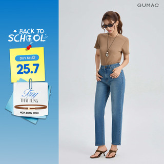 Quần Jeans Nữ GUMAC Form Ống Ôm Co Giãn Bảng Lưng Con Đỉa Nút Logo Sang Trọng QJG07090