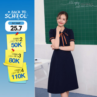 Đầm Chữ A Nữ GUMAC Váy Công Sở Phối Nơ Cổ Tôn Dáng Vải Tuyết Mưa Cao Cấp Đi Chơi Dạo Phố LDE0614