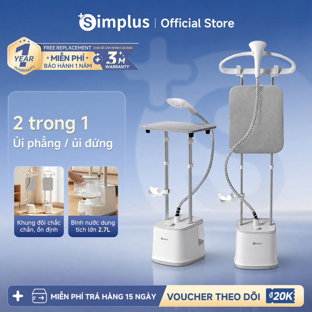 Simplus Bàn ủi hơi đứng, hai thanh đỡ, bình chứa nước 2.7L công suất 2000W,điều chỉnh 2 tốc độ GTJH025 - V