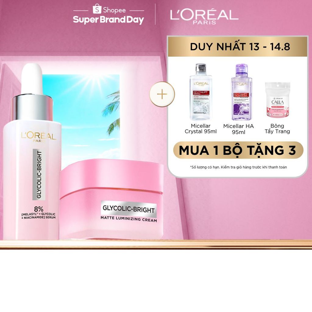 Bộ đôi serum & kem dưỡng sáng da đột phá Melasyl mờ thâm mụn, nám L'Oreal Paris Glycolic Bright 30ml, 50ml