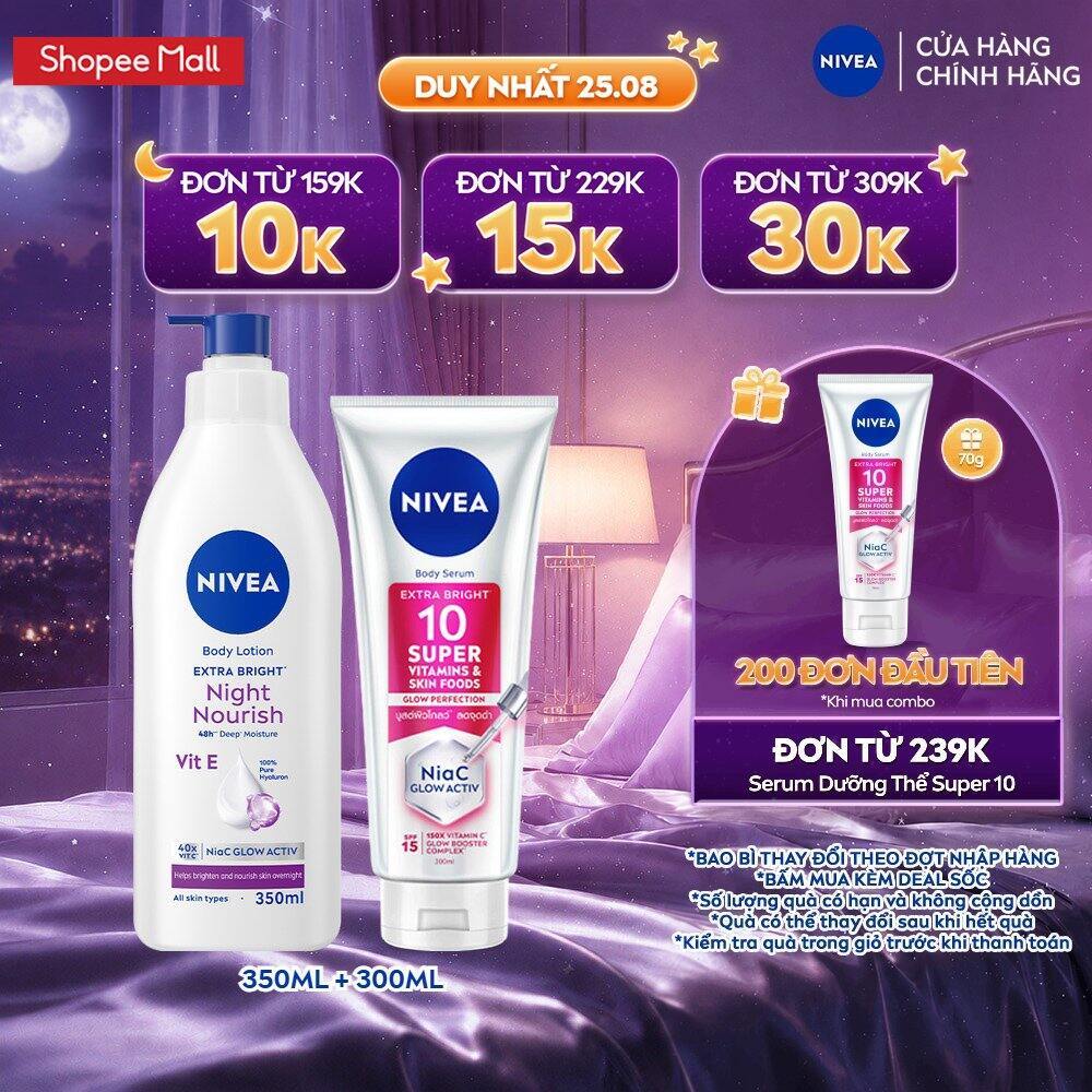 Bộ 2 Serum Dưỡng Thể NIVEA 10 Super Vitamins Skin Foods 300ml & Sữa Dưỡng Thể NIVEA Dưỡng Da Ban Đêm 350ml – 93824+98412