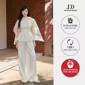 Áo Yếm Nhún Chân Đuôi Cá 2T50.2510, Áo Peplum Phối Cape Xuyên Thấu, Ôm Eo Xoè Hông Sang Trọng Thời Thượng Design By JM