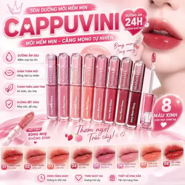 CAPPUVINI [Mới] Son bóng gương bóng, làm đầy đặn và làm sáng môi, màu sắc rực rỡ, kết cấu mịn màng và sáng bóng, dưỡng ẩm môi, 4,5g