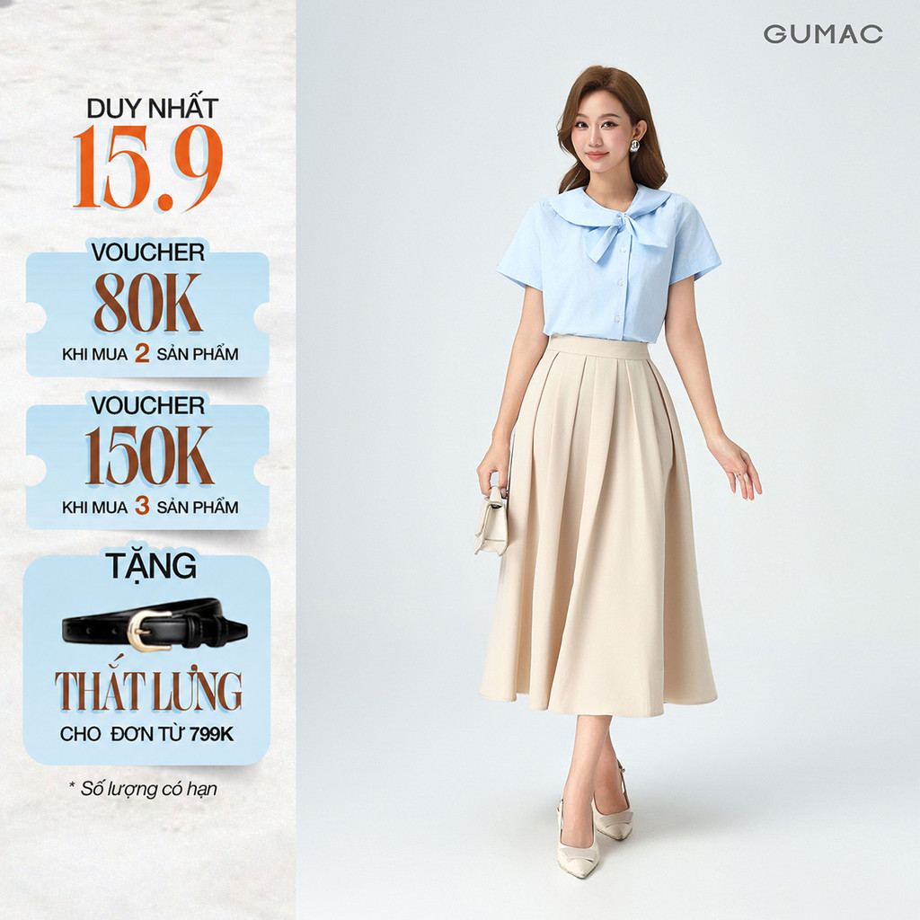 Chân Váy Xếp Ly Dáng Dài GUMAC Chân Váy A Lưng Cao Có Túi Vải Cotton Lạnh Cao Cấp LVE1001