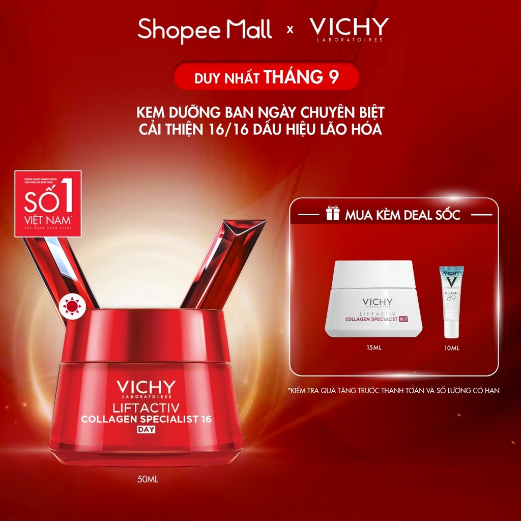 Kem dưỡng ngày Vichy Collagen 16 giúp da săn chắc, căng mịn, rạng rỡ, trẻ hóa da 50ml