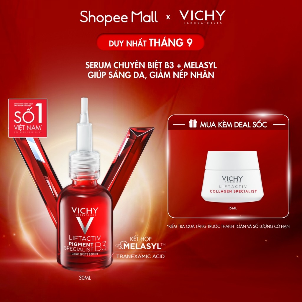 [Thế hệ mới] Serum Vichy B3 sáng da +98% sau 2 tuần nhờ Melasyl + Tranexamic Acid, giảm đốm nâu thâm nám toàn diện, 30ml