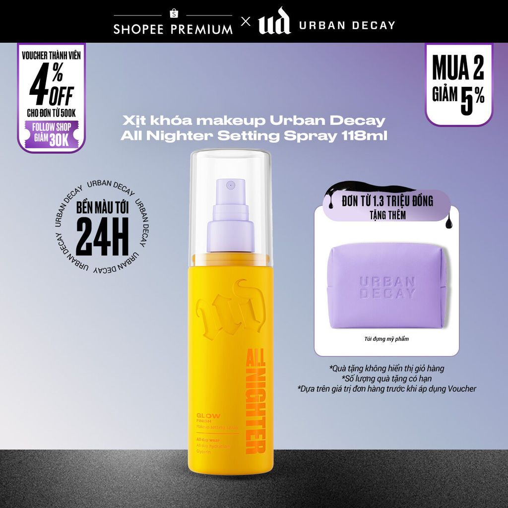 Xịt khóa makeup Urban Decay All Nighter Setting Spray | Hiệu ứng căng bóng  - 118 ml