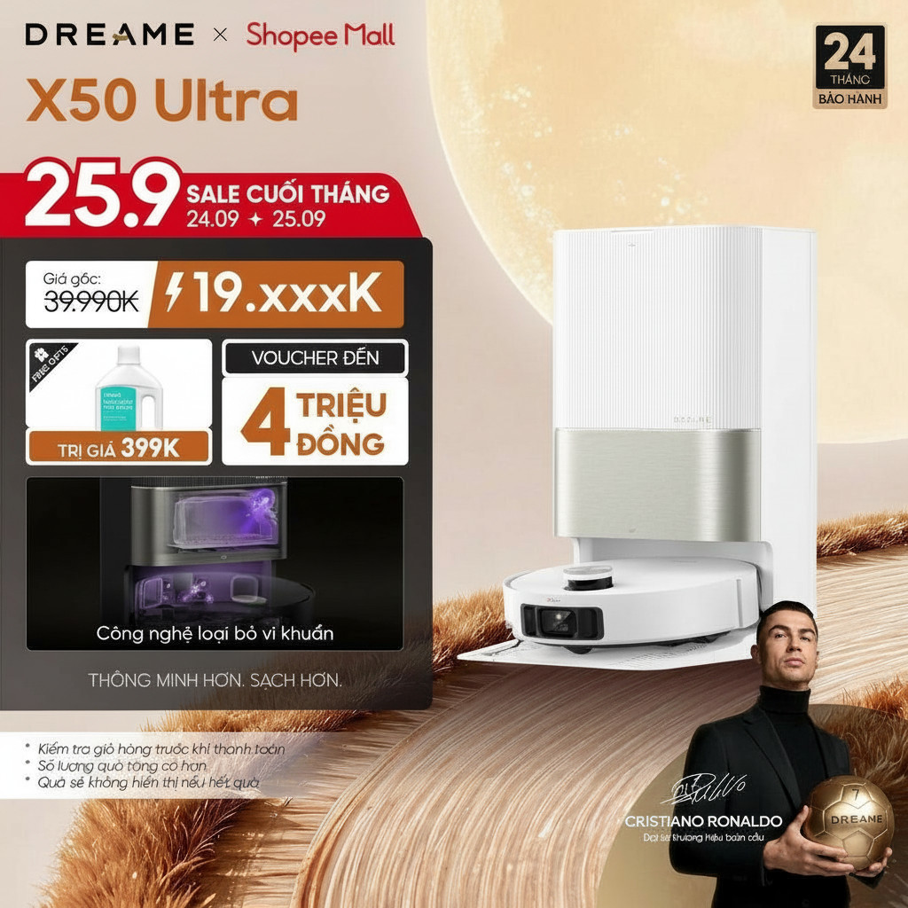 Dreame X50 Ultra/ X50 Pro Ultra Robot hút bụi thông minh | lực hút 20.000Pa | Camera AI tránh vật cản | BH 24 tháng