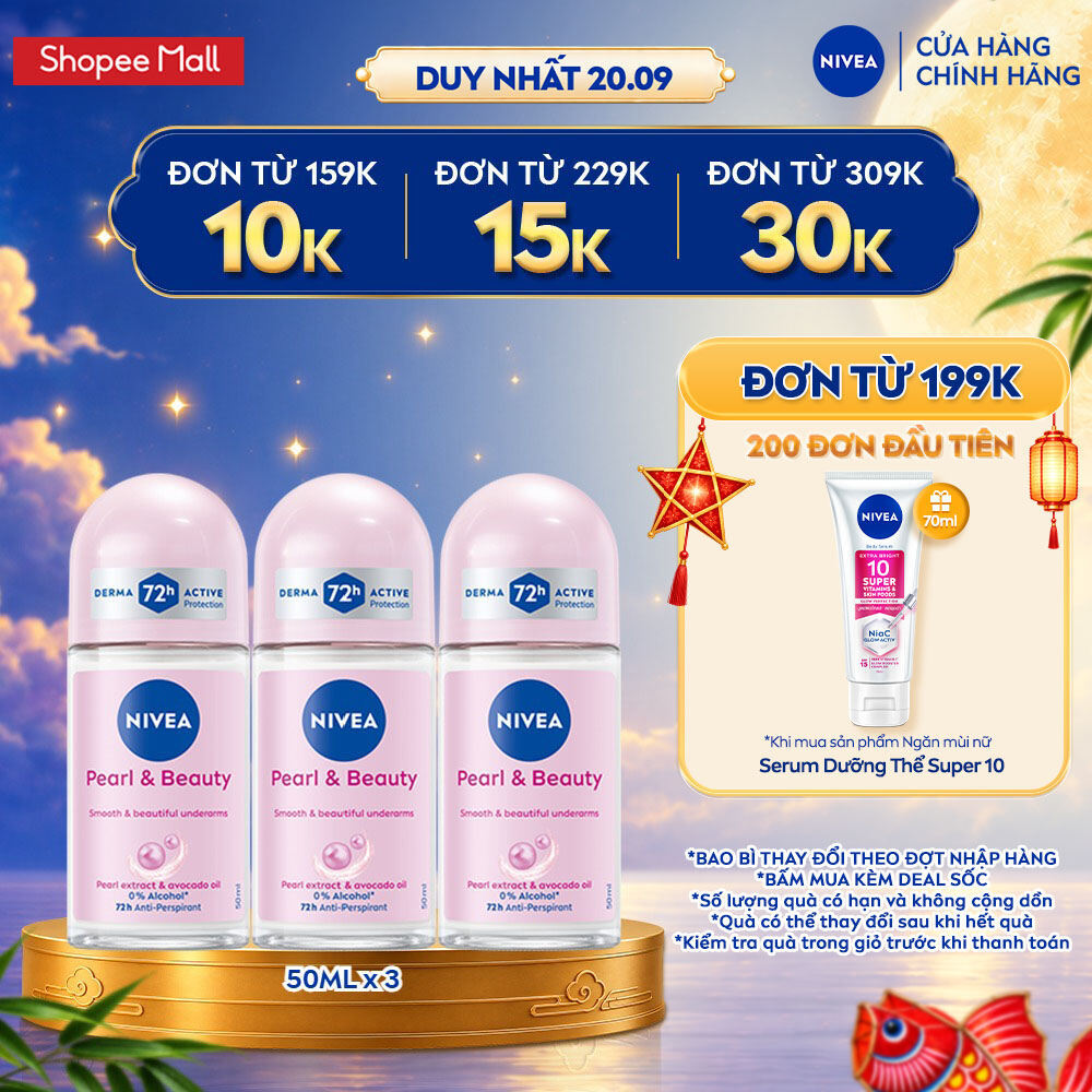Combo 3 Lăn Khử Mùi NIVEA Dành Cho Nữ 50ml - Dưỡng Sáng/ Mờ Thâm/ Chống Ố Vàng Áo - Ngăn Mùi Đến 72H