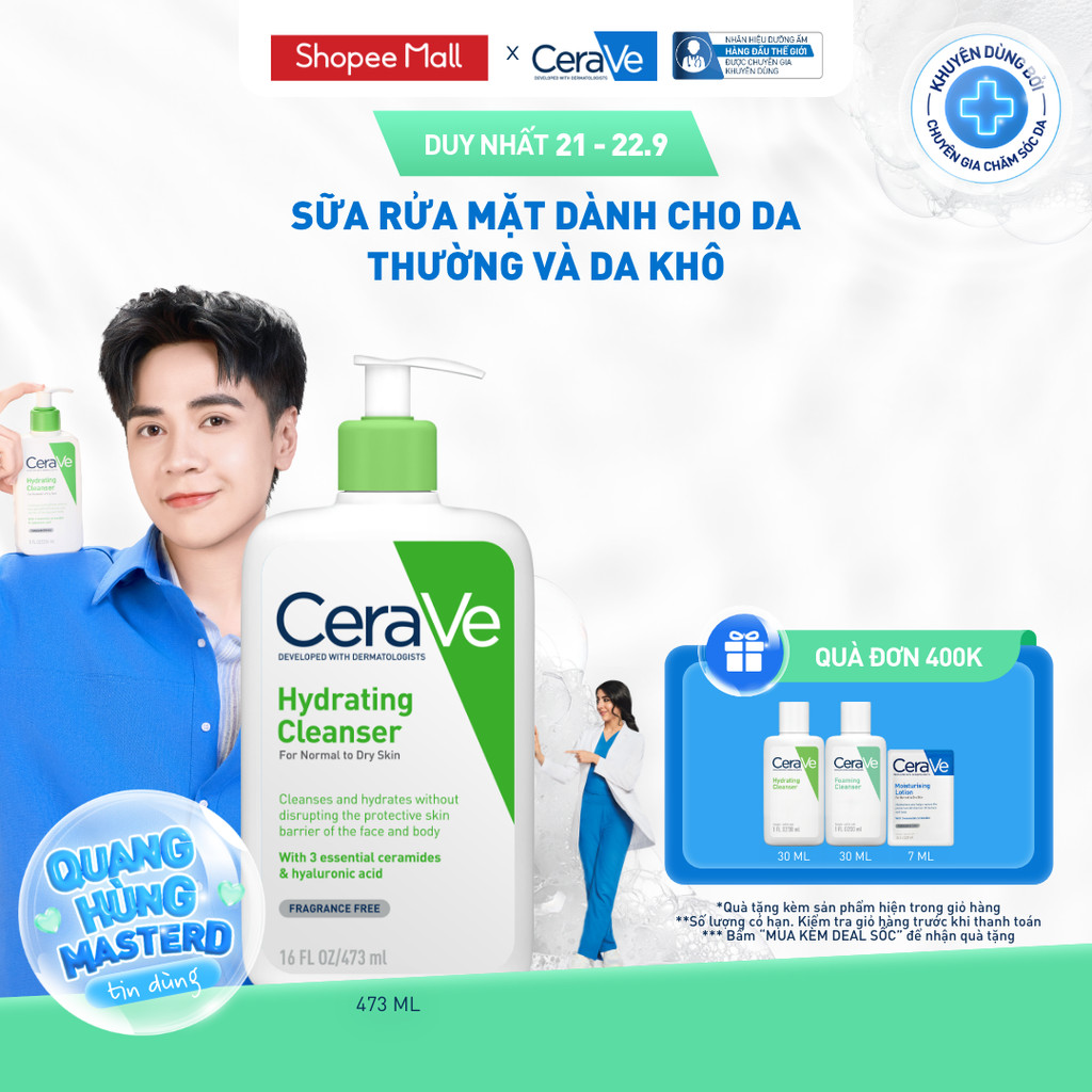Sữa rửa mặt giúp làm sạch sâu dành cho da thường và da khô Cerave Hydrating Cleanser 473ML