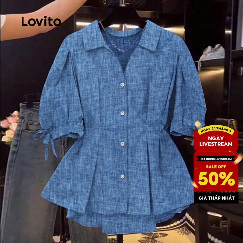 Áo Lovito phong cách thường ngày có nút mùa xuân/hè màu xanh dương cho nữ LK2LD433