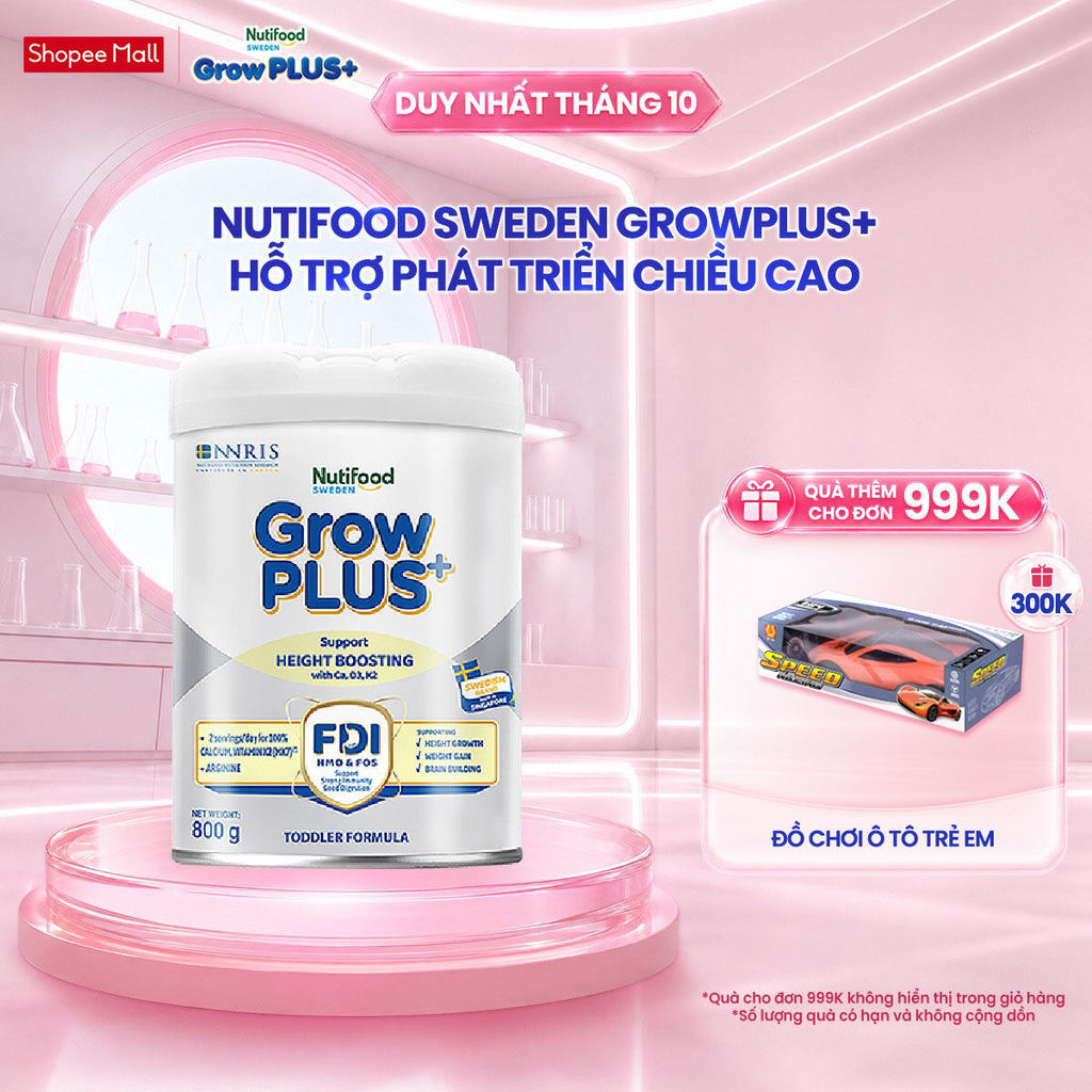 Sữa Bột Nutifood Sweden GrowPLUS+ Cao lớn vượt trội (Bạc) 800g