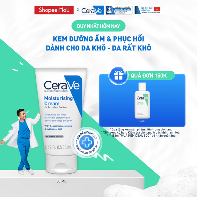 Kem dưỡng ẩm phục hồi chuyên sâu và giữ da ẩm mịn suốt 48H CERAVE MOISTURISING CREAM 50ML