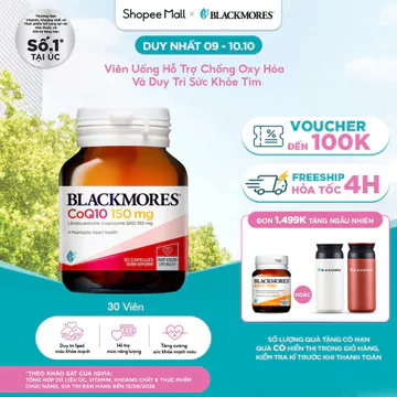 Viên Uống Bổ Tim Hỗ Trợ Sức Khỏe Blackmores CoQ10 150mg Lọ 30 Viên