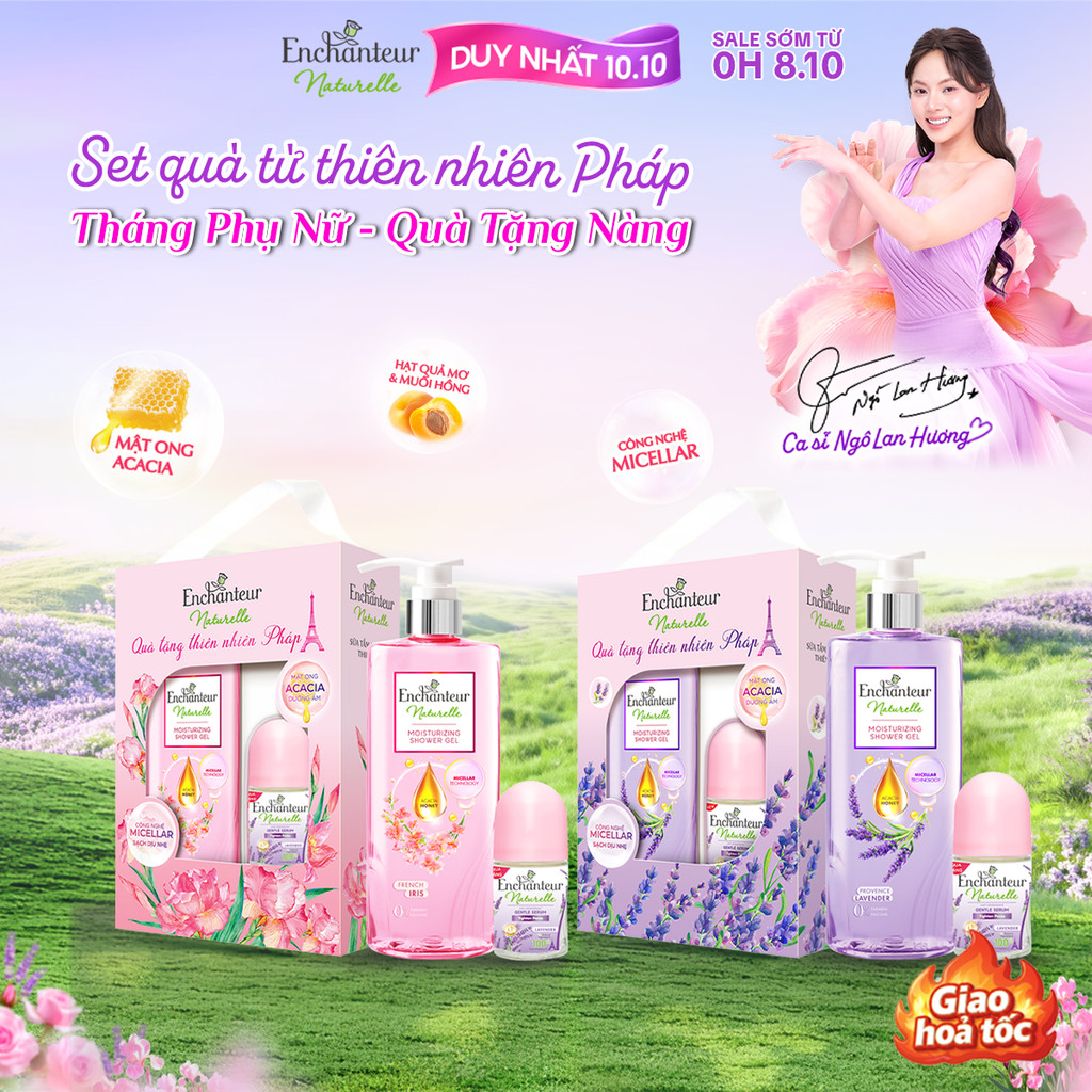[TẶNG CHAI 250G] Sữa tắm dưỡng da thiên nhiên Pháp Enchanteur Naturelle hương Lavender/Iris/ Rose 510g (mùingẫunhiên)