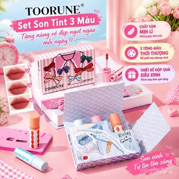 Bộ 3 son kem lì Toorune hơi mặn mờ lì, son kem nhung mùa thu đông hộp quà son môi