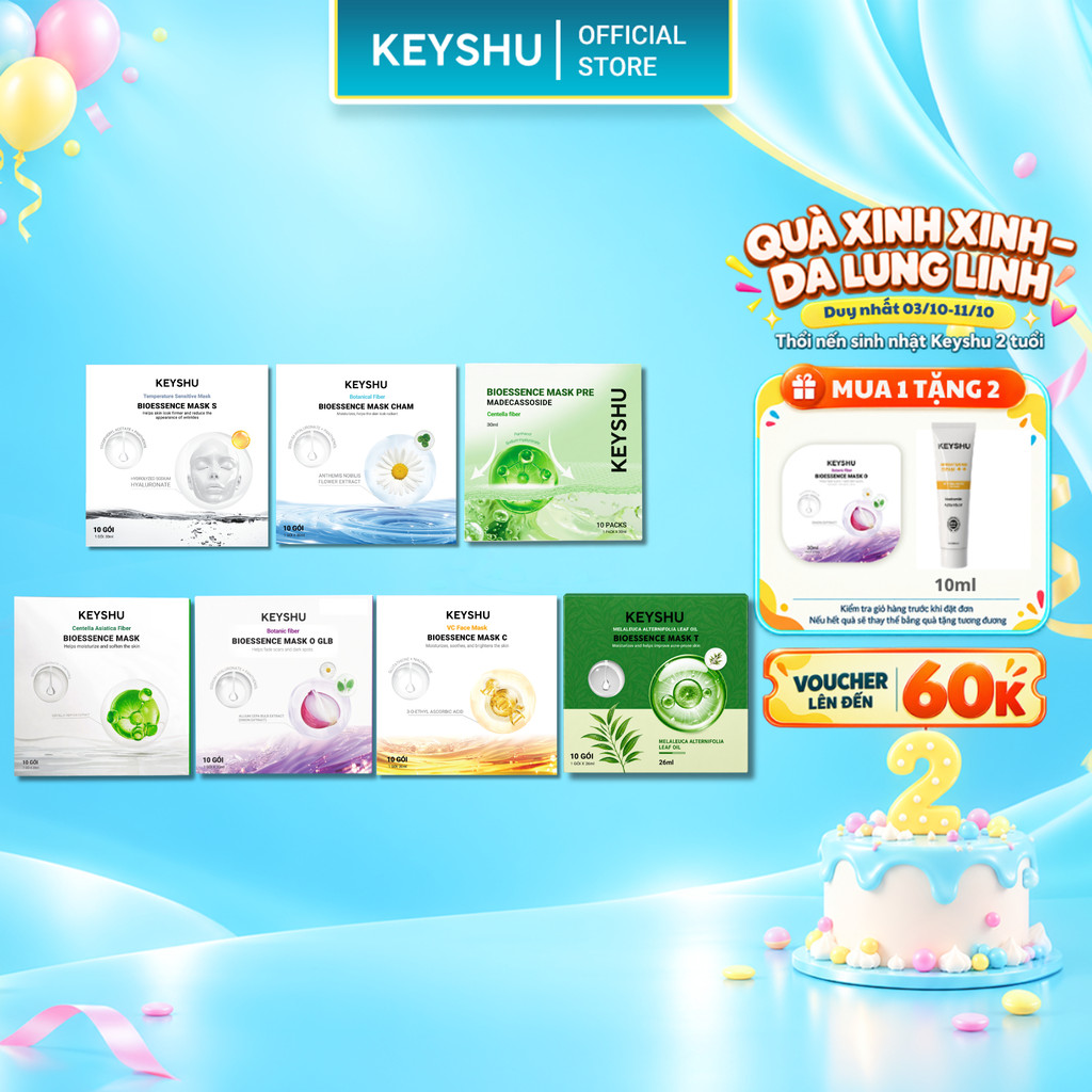[TẶNG 2 MIẾNG] 1 Hộp Mặt Nạ KEYSHU 10 Miếng 30ML Dưỡng Ẩm, Làm Sáng Da, Hỗ Trợ Ngăn Ngừa Lão Hóa