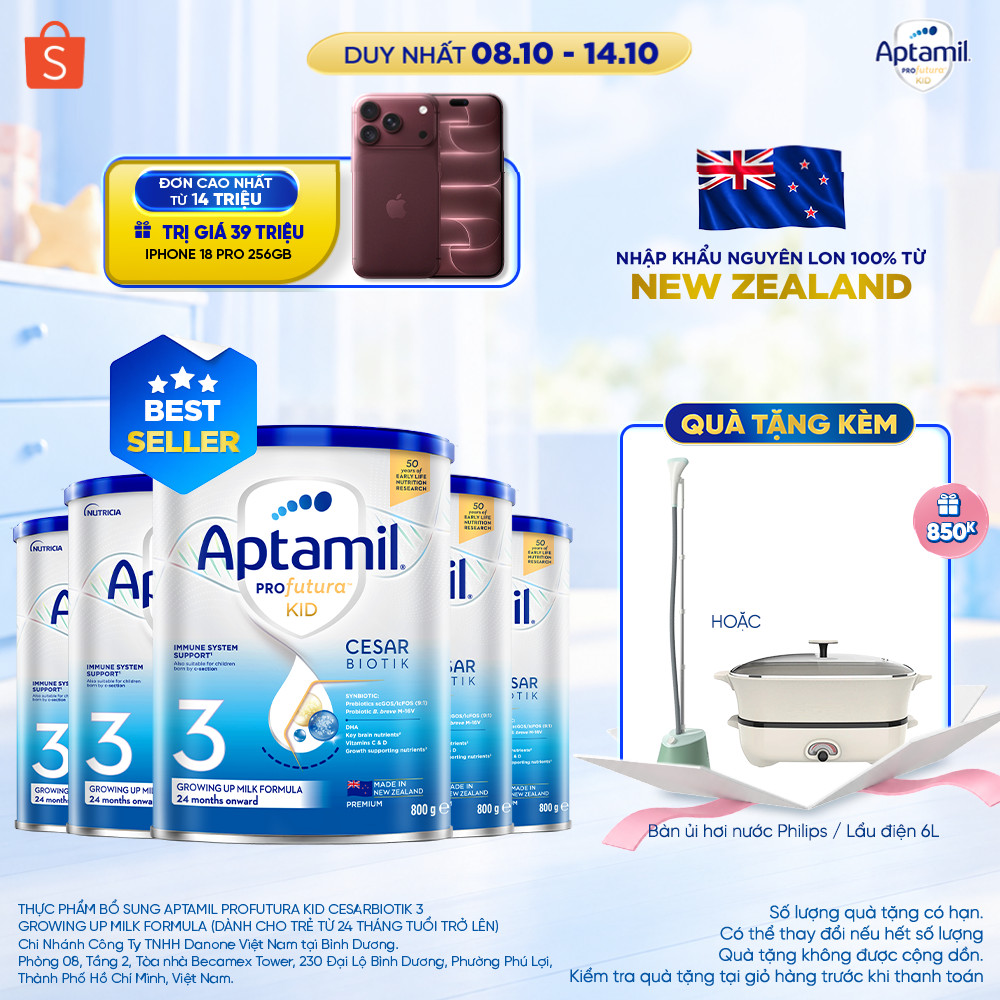 [MUA KÈM DEAL SỐC] CB5 Sữa bột Aptamil Kid Cesarbiotik New Zealand số 3 - Synbiotic đặc chế