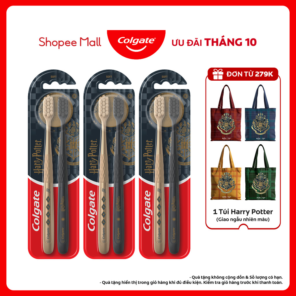 Bộ 6 Bàn chải Colgate Harry Potter cho người lớn, lông chải siêu mềm mảnh, chải sạch dịu nhẹ