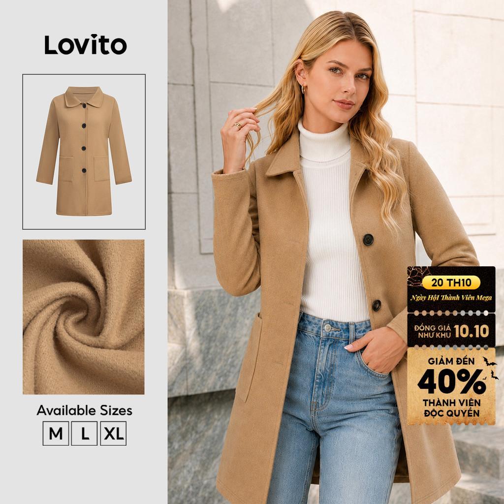 Áo khoác nữ Lovito thanh lịch kaki thu đông nút trước phong cách LNL141425