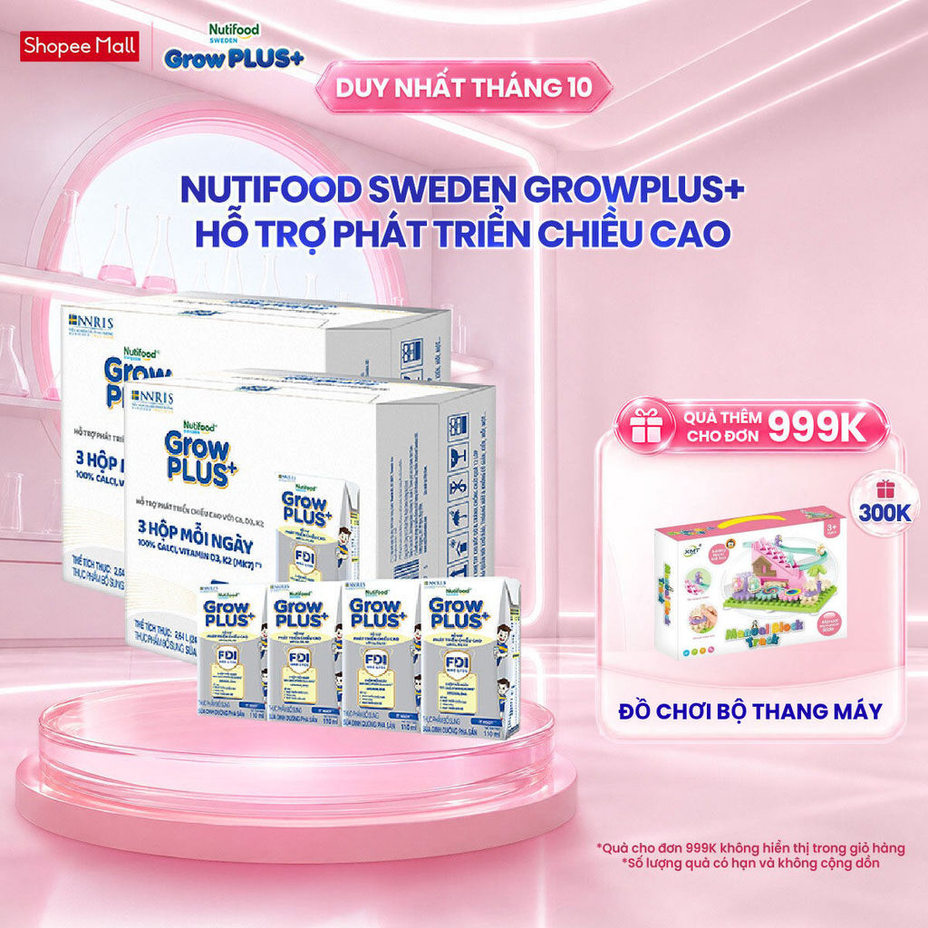 Combo 2 Thùng 24 Hộp Sữa Bột Pha Sẵn Nutifood Sweden GrowPLUS+ Cao lớn vượt trội hộp 110 ml