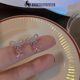 Onetimingfine 1 / 2 Cặp Sáng Hồng Zircon Giọt Nước Nơ Bông Tai Lãng Mạn Trái Tim Trang Sức VN