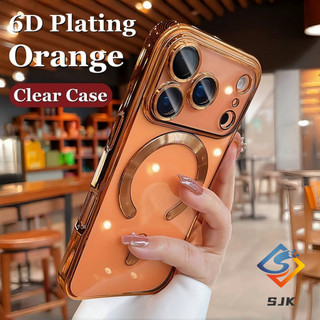 Ốp điện thoại trong suốt mạ 6D sang trọng màu cam vũ trụ cho IPhone 17 Pro Max 17Air 16e 12 13 14 15 16 Pro Max Vỏ TPU mềm trong suốt Vỏ chống sốc