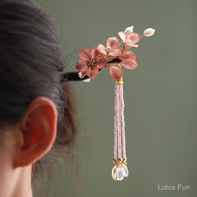 [Liufang] Kẹp tóc gỗ đàn hương hoa nhung xoắn - Phong cách Trung Hoa mới, phụ kiện Hanfu hàng ngày
