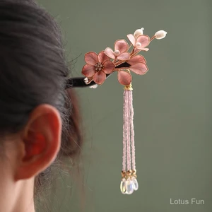 Kẹp tóc gỗ đàn hương hoa nhung xoắn - Phong cách Trung Hoa mới, phụ kiện Hanfu hàng ngày