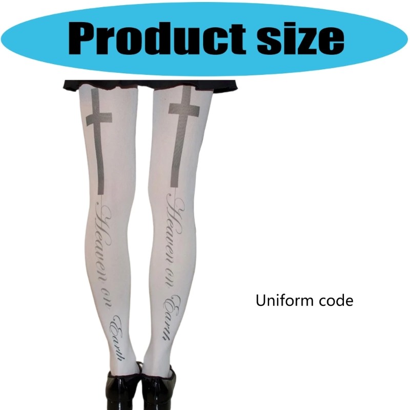 Quần Legging Gothic Nữ Opaque, Phong Cách Nhật Bản, Họa Tiết Chữ Thập và In Chữ Trắng
