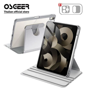 OSGEER 360° Ốp Xoay Cho iPad Air 11-Inch M4 / M3 / M2 Air 8 / 7 / 6 / 5 / 4 / 3 Gen 12 11 10 9 8 Pro 11 / 13Inch M4 / M5, Vỏ Bảo Vệ Xoay 360 Độ Mặt Sau Trong Suốt, Tự Động Đánh Thức / Ngủ