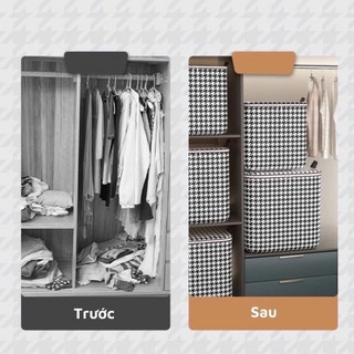 [Mẫu mới 2024] Hộp vải kẻ sọc đựng chăn mền, quần áo, có khóa kéo - dung tích 100L