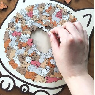 Câu đố ghép hình gỗ 135 mảnh hình mèo Macaron, kèm khung bóng, trang trí Morandi NETDWELL