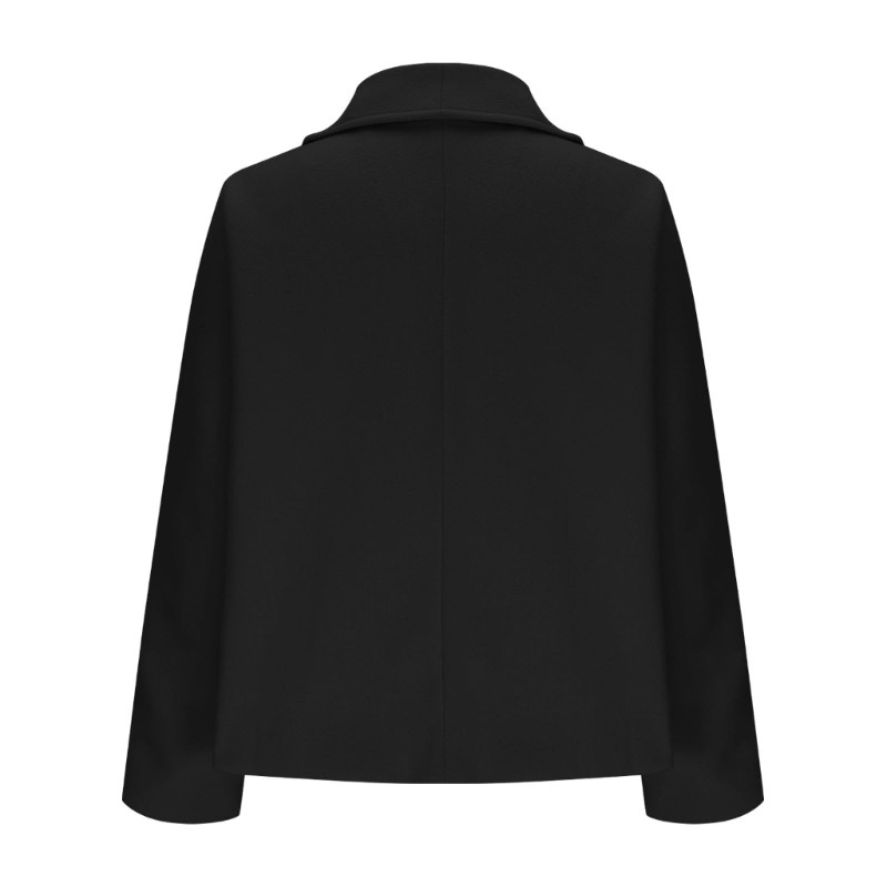 Exhila Nữ Crop Pea Coat Quá Khổ Len Pha Trộn Crop Ve Áo Đôi Áo