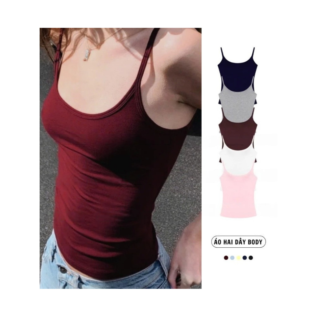 [Tặng Cột Tóc] Áo Hai Dây Nữ Basic Ôm Body Chiết Eo Mềm Mỏng Mát Nhiều Màu Co Giãn 4 Chiều_A571