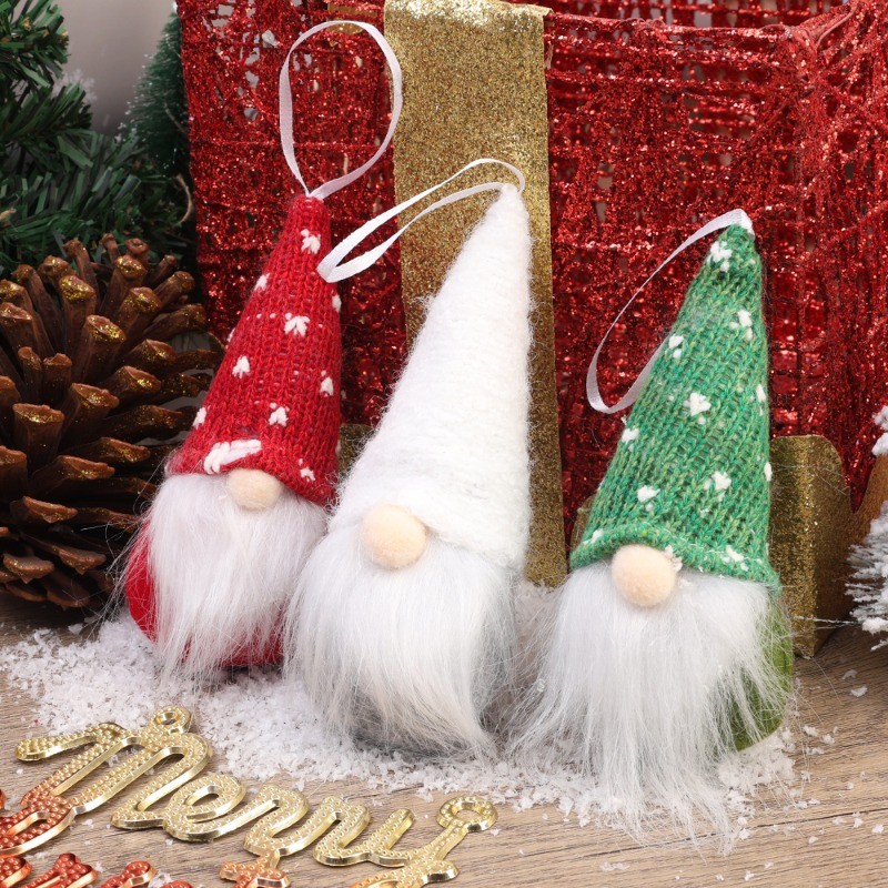 [H & L] Đồ trang trí treo cây thông Noel - 3 mặt dây chuyền búp bê dệt kim Giáng sinh - Quà tặng ông già Noel bằng vải - Đồ dùng dự tiệc Giáng sinh - Trang trí Giáng sinh vui vẻ