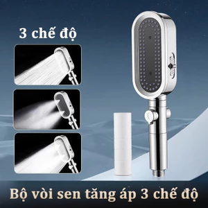 Vòi sen tăng áp 3 chế độ,Vòi Sen Tăng Áp Cao Cấp,có đầu xả lớn,Có Lõi Lọc Nước An Toàn Cho Da