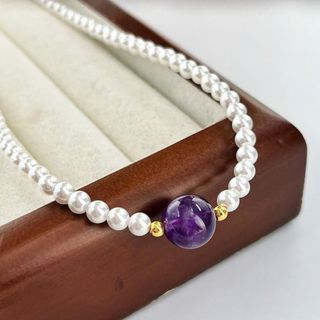 N1145 Vòng Cổ, Dây Chuyền, Ngọc Trai Nhân Tạo Mặt 10li Thạch Anh Tím Tự Nhiên, Trẻ Trung Thanh Lịch Cho Nữ - DAISYN.