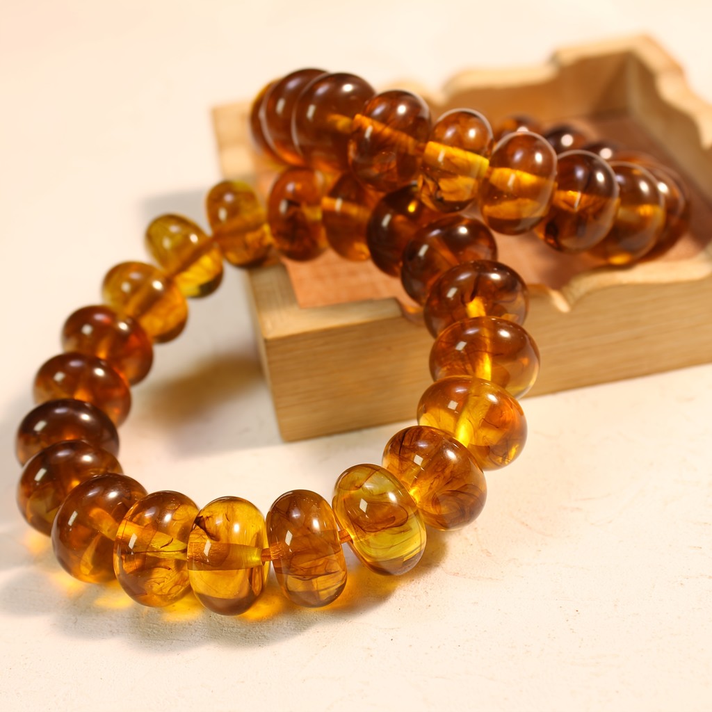 Vòng tay hạt hổ phách tự nhiên dành cho nam, phong cách Bohemian, kích thước 9mm, màu từ nâu đến đỏ đồng.